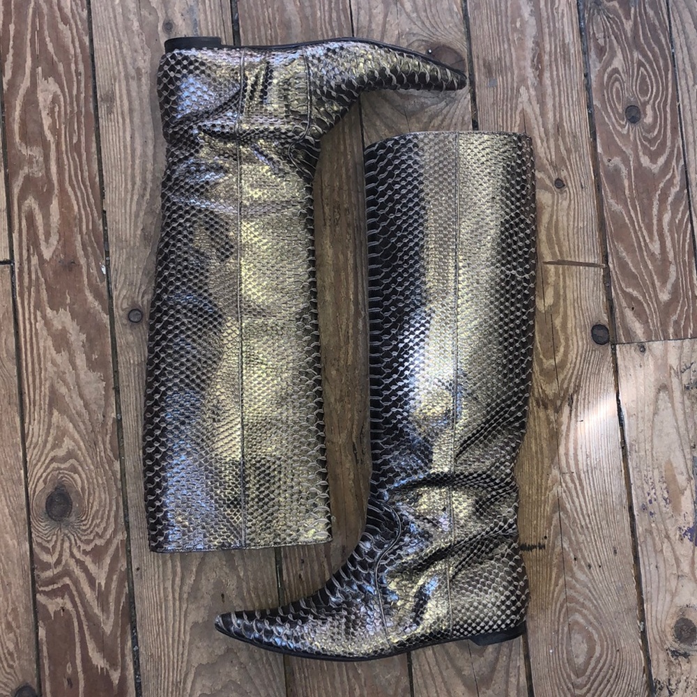 Devi Korell Metallic Gold Python Snake Skin Boots